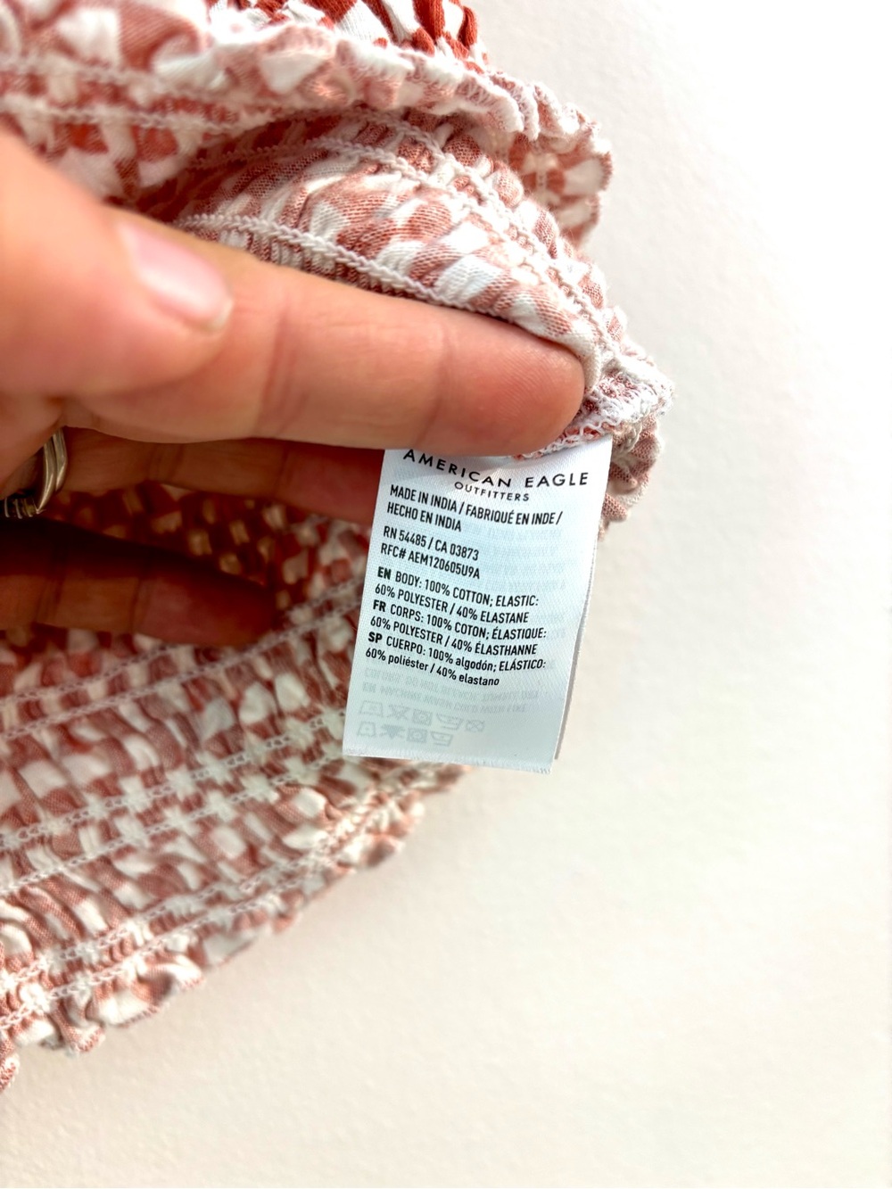 American Eagle Women Rust Checkered Smocked Hey Baby Tee M - Picture 9 of 9